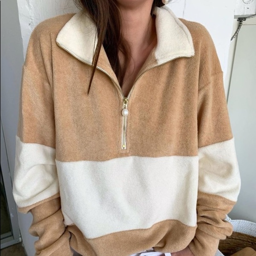 🆕 Donni Terry Half Zip Pullover in Tan
